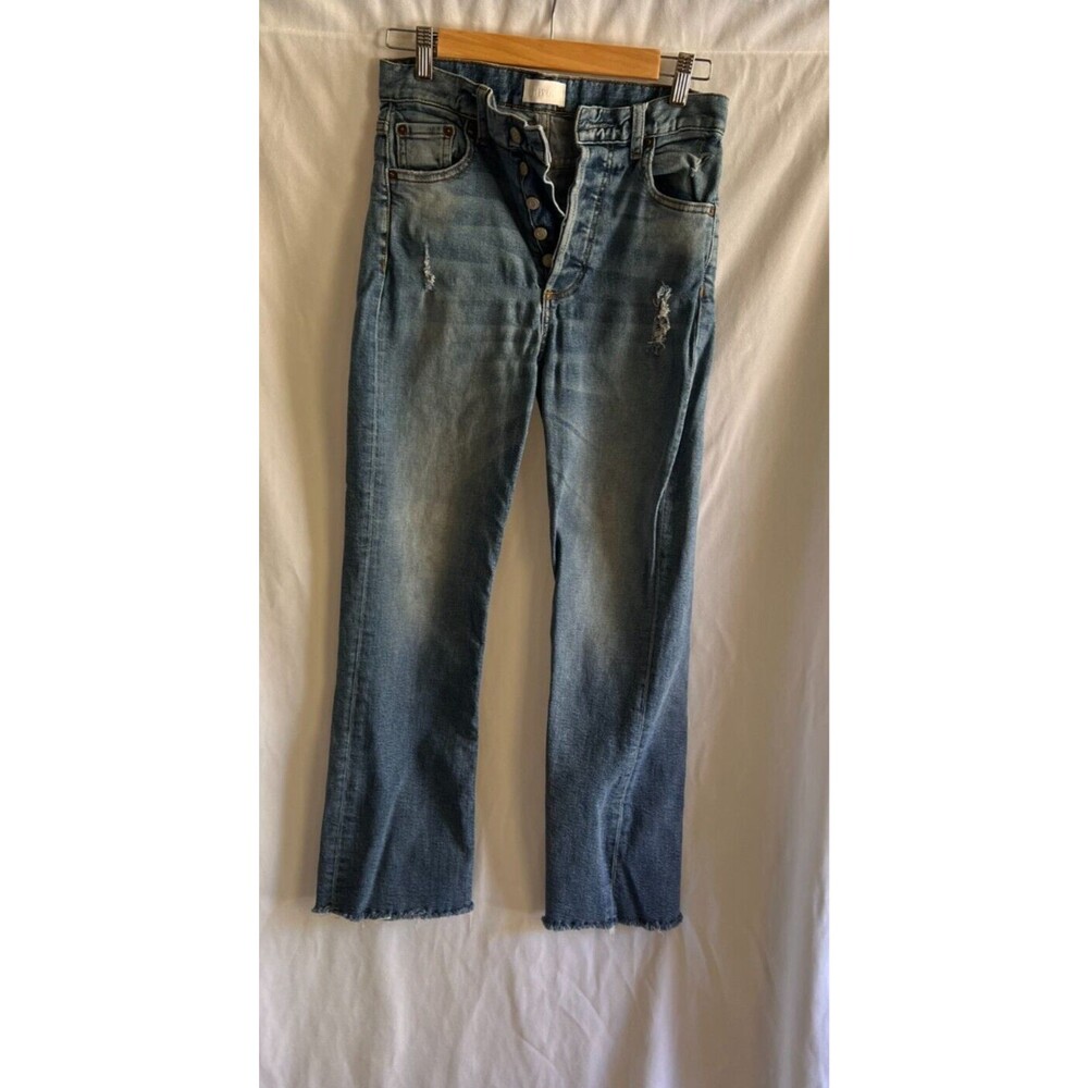 Boyish High Rise Distressed Straight Leg Cropped Jeans Button Fly Raw Hem 27